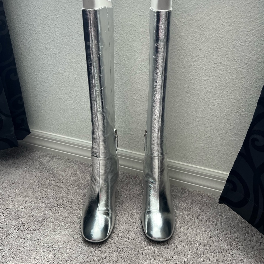 NWT Bibi Lou Silver Knee-High Women's Boots Anthropologie 37 - Picture 7 of 16